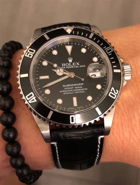 rolex with black leather band|women's rolex with leather band.